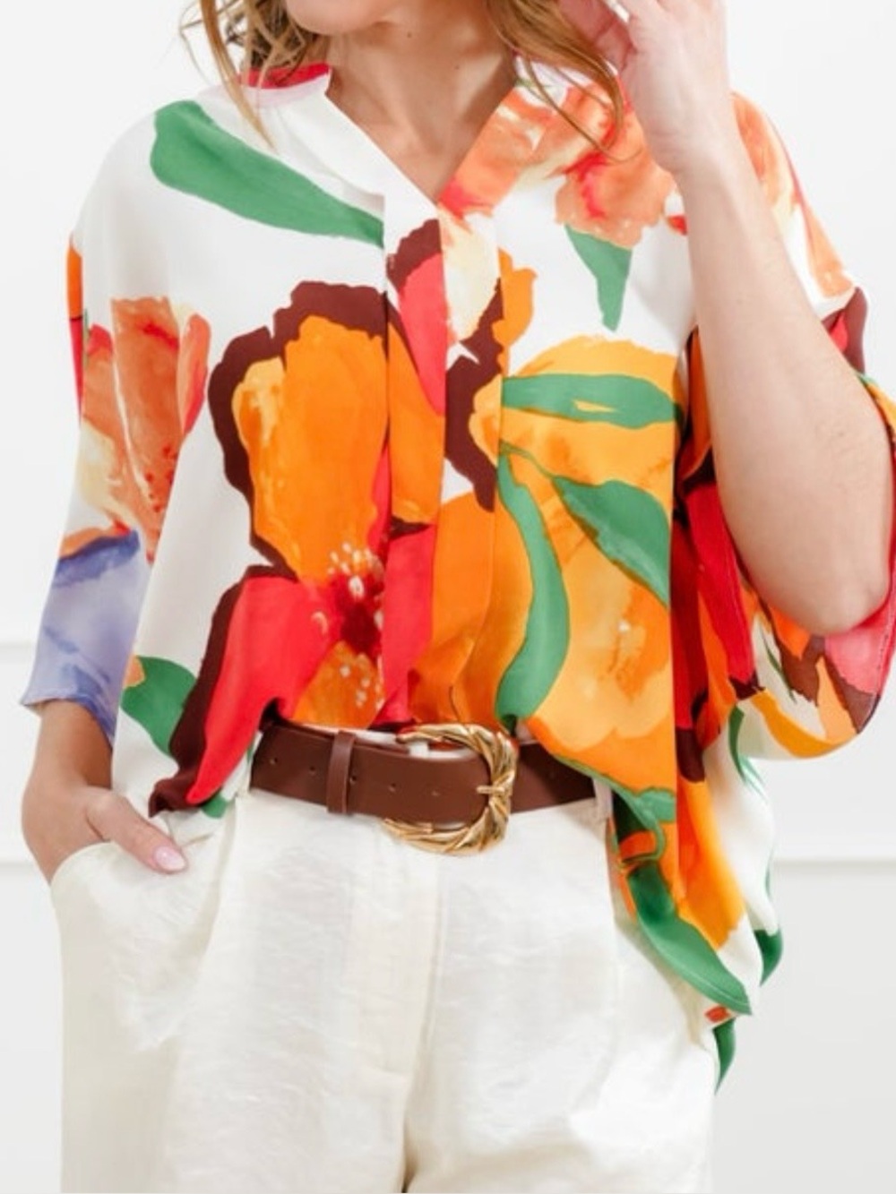 ODDI Floral Print Dolman Sleeve Blouse